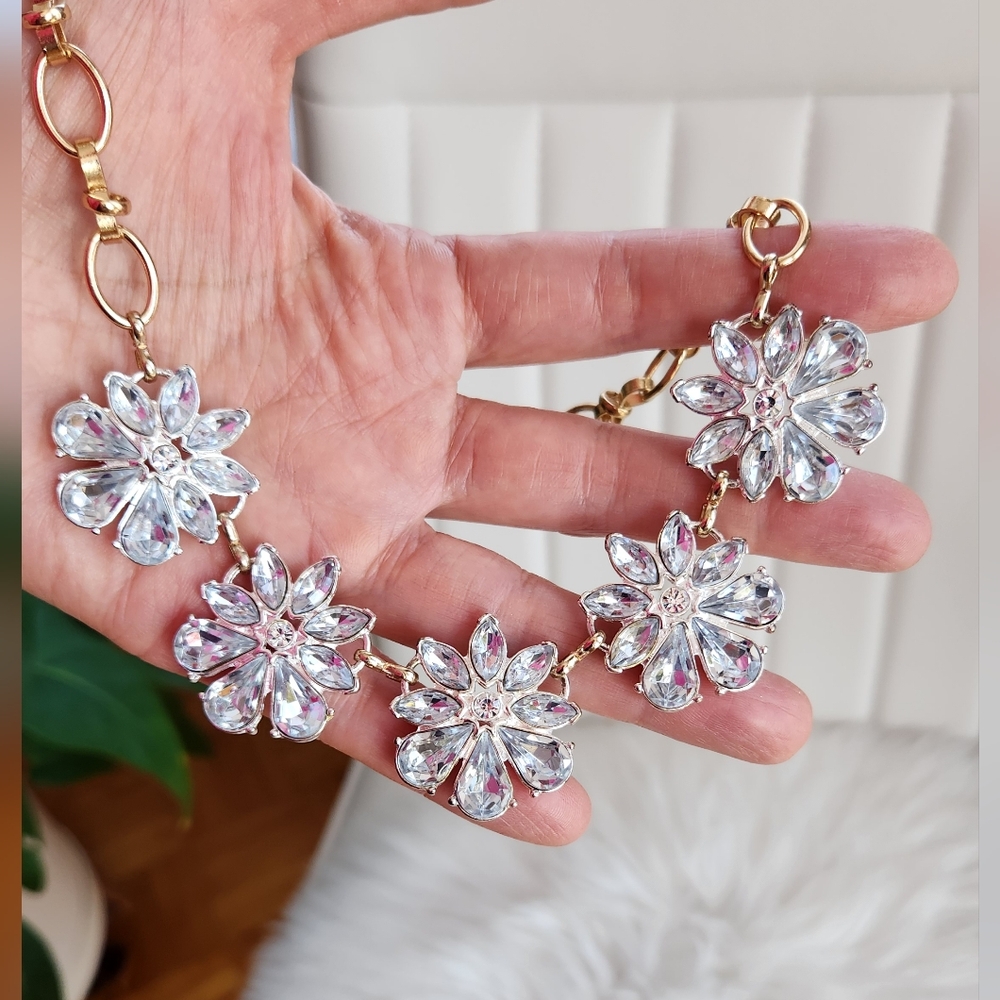 Gold and Silver Snowflake Pendant Necklace with Sparkling Crystals